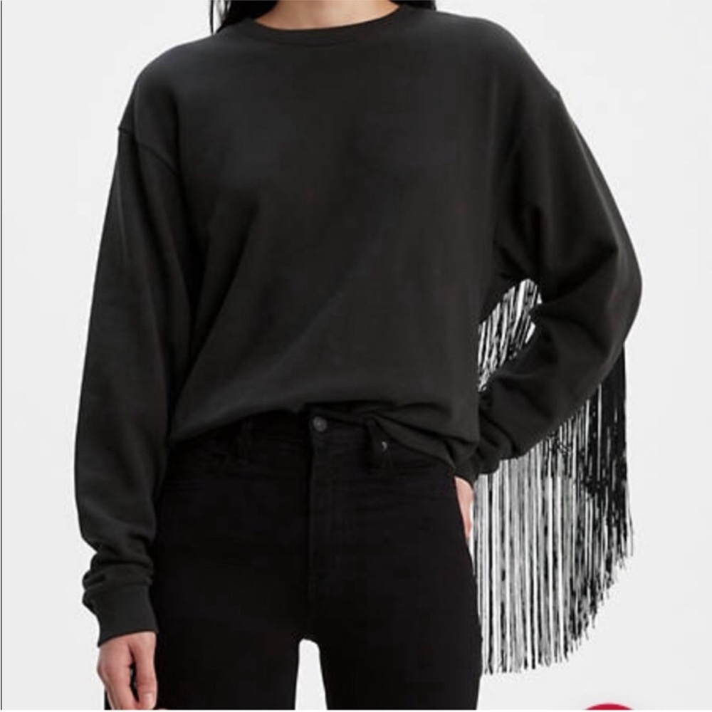 Levi's Black Ashley Sweatshirt Crewneck with Fringe XS